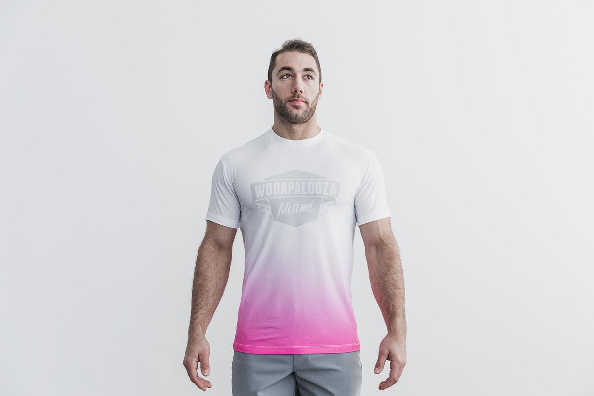 Nobull Wodapalooza Dip-Dye Men\'s T Shirts Pink | Australia (KQ3069)